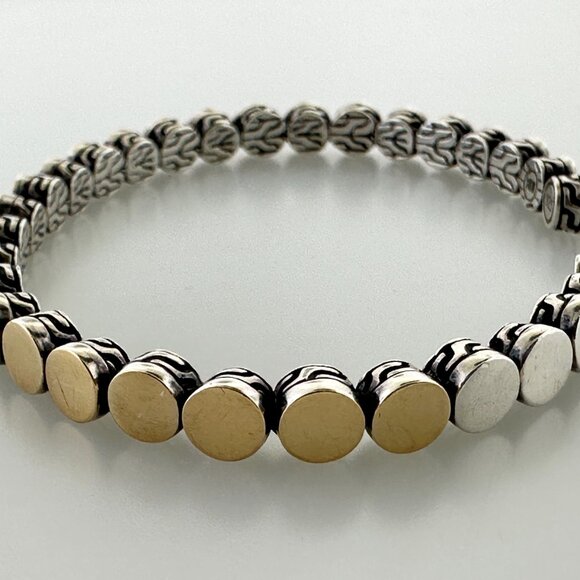 925 Sterling Silver & 18K Yellow Gold John Hardy Dot Flex Cuff Bracelet - 7" - Picture 11 of 14